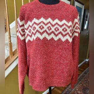 Mia & Tess Crewneck Sweater with Fair Isle/Chevron Pattern
